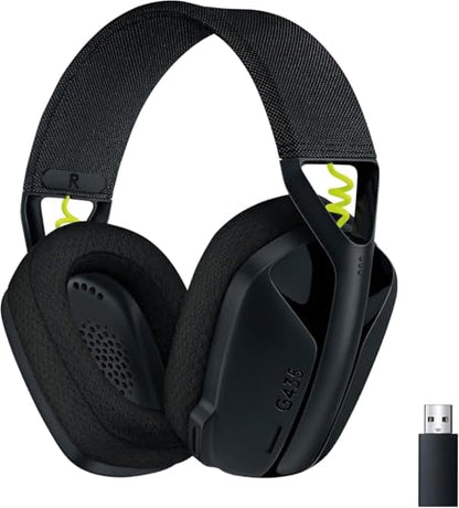 Logitech G435 Wireless Gaming Headset – Lightspeed + Bluetooth, Ultra-Light, Beamforming Mics, 40mm Drivers, Low-Latency, USB Receiver, Memory Foam Earcups, PC/PS5/PS4/Switch, Black, Bulk Packaging