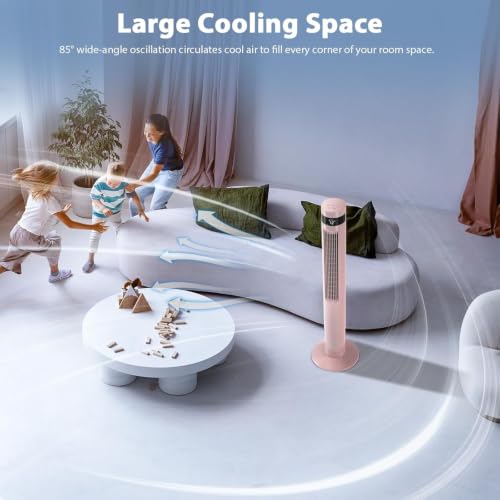 Antarctic Star 41inch Portable Tower Fan Electric Oscillating Fan Quiet Remote Control Bladeless Floor Fan 3 Wind Mode 12H Timer Bedroom Office Pink | Electric Oscillating, Quiet Remote Control Bladeless 3 Wind Mode 12H Timer for Bedroom Office - color: P