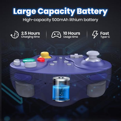 2.4 GHz Wireless GameCube Controller for Switch 1 & 2, NGC Console, Indigo | (Built-in Vibration) (Rechargeable) (Analog Triggers / Stick), Compatible with Switch Online, Windows PC, macOS - color: Switch & NGC Receiver Indigo