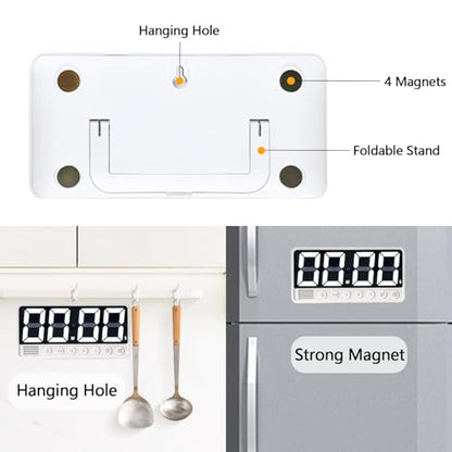 Digital Kitchen Timer with 7.1” Extra Large Display, Rechargeable Magnetic LED Countdown/Up Memory Timer with 6 Alarms & 4 Volume Levels for Cooking, Classroom, Office, Home Gym (Black) - color: Black