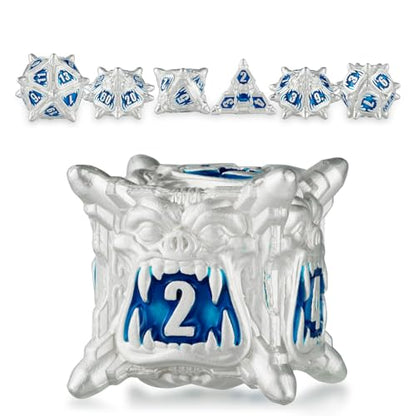 Surpass DND Metal dice Set Dungeons and Dragons dice for Dungeons & Dragons RPG dice Role Playing Game D20 D12 D10 D8 D6 D4 - color: Blue-white