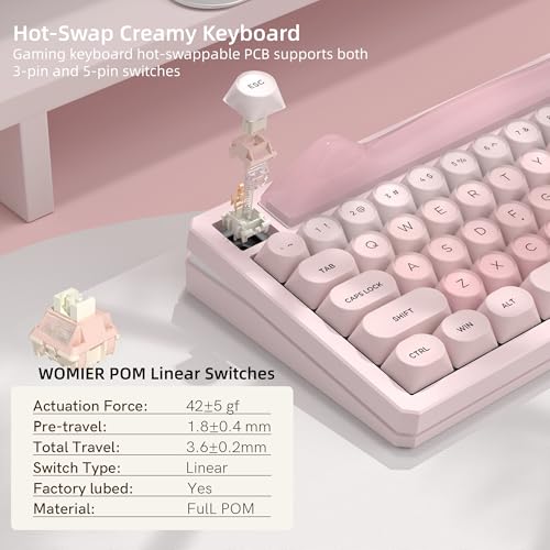 Womier K80 75% Wireless Mechanical Keyboard with Screen and Knob Keyboard | Pink Cat Creamy Bluetooth Gaming Keyboard,RGB/Hot Swappable/PBT Keycaps,QMK/VIA Programmable for Mac/PC,Pink - color: Pink-1