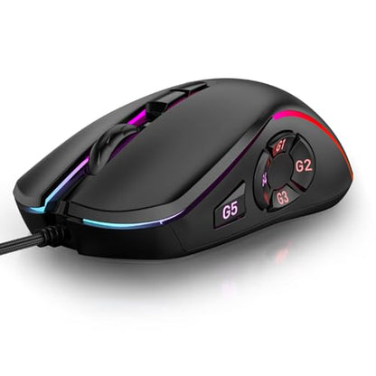 SUNGOOYUE Wired Gaming Mouse, 10 Programmable Buttons, 14 RGB Lighting Effects, 6 Adjustable DPI 800-12800, Ergonomic Design, with Cable, for PC Computer Gaming