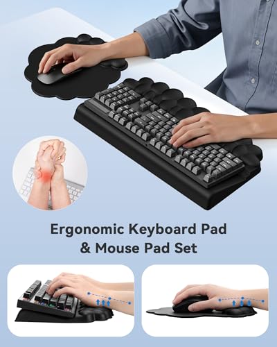Cloud Wrist Rest for Keyboard and Mouse, Keyboard Riser Pad for Desktop | PU Leather, Non-slip, Ergonomic Angle Adjustable Arm Rest, Soft Wrist Support, Waterproof - color: Black