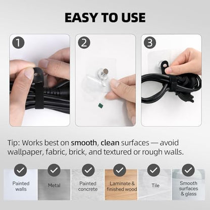 Cord Organizer with Adhesive Hooks, Reusable Cable Management for Desk & TV, Adjustable Hook and Loop Cable Ties, Easy Install & Remove, Under Desk Wire Organizer -12 Hooks + 20 x 5“ Straps - style: Hook-and-loop
