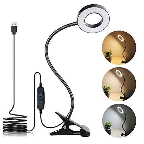 LuxLumin LED Desk Lamp with Clamp for Video Conference Lighting, USB Light for Laptop Zoom Meeting, Clip on LED Ring Light for Computer Webcam Lighting Dimmable Black