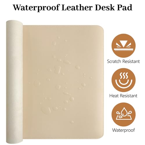 Beige Leather Desk Pad and Keyboard Wrist Rest, 31.5"x15.7" | 3in1 Mouse pad + Keyboard Wrist Rest + Mouse Wrist Rest, Non-Slip Waterproof Desk Writing Pad for Office and Home - color: Beige-wrist Rest, size: 31.5" x 15.7"