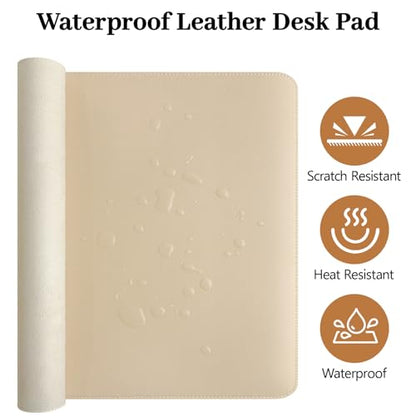 Beige Leather Desk Pad and Keyboard Wrist Rest, 31.5"x15.7" | 3in1 Mouse pad + Keyboard Wrist Rest + Mouse Wrist Rest, Non-Slip Waterproof Desk Writing Pad for Office and Home - color: Beige-wrist Rest, size: 31.5" x 15.7"