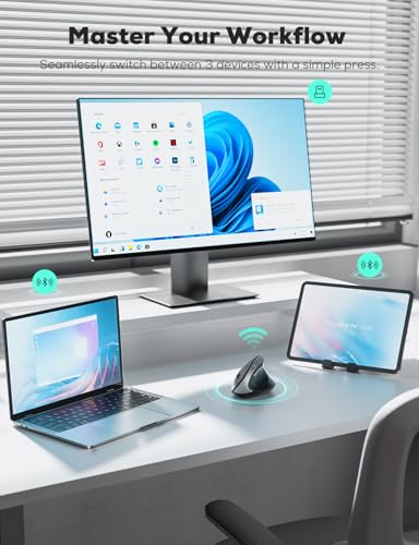 Nulea MD280 Ergonomic Vertical Wireless Mouse - Bluetooth & 2.4G Dual Mode, 4 Adjustable DPI 800/1200/1600/2400, Rechargeable, Silent Clicks, No Lag, 6 Buttons - Perfect for Laptop, Desktop Black - color: Black