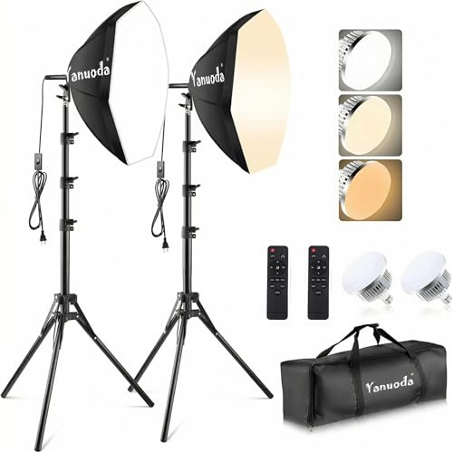 Softbox Lighting Kit 20"x20" with Remote Control, 2 Pack Photography Lighting Kit with Adjustable LED Light, 3000K-7500K Studio Lights for Product Photography, Live Streaming, Video Recording - size: 20''x20'' 2PK