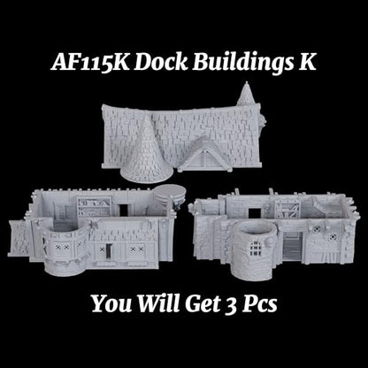 AUSPDICE 라운드 타워가 있는 중세 저택, 25mm TTRPG 빌딩 풍경 | 1:64 도색되지 않은 다층 목재 프레임 하버 빌딩, 던전 앤 드래곤을 위한 DND Terrain for TTRPG Wargames-AF1154K - color: Af1154k-dock Buildings K