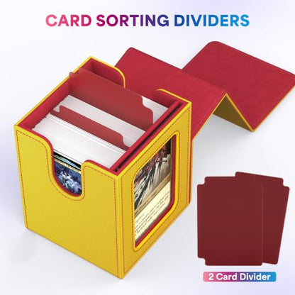 UAONO Card Deck Box for MTG Commander, Fits 100 Double-Sleeved Cards | Independent Commander Display, Magnetic Deck Case for Magic the Gathering TCG, 2 Dividers & 1 Top Loader (Yellow/Red) - color: A-Yellow&Red