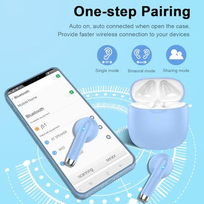 Wireless Earbuds, Bluetooth 5.4 Headphones in Ear with Noise Cancelling Mic, Bluetooth Earbuds Stereo Bass, IP7 Waterproof Sports Earphones, 32H Playtime USB C Charging Buds Light Blue for Android iOS - color: Light Blue