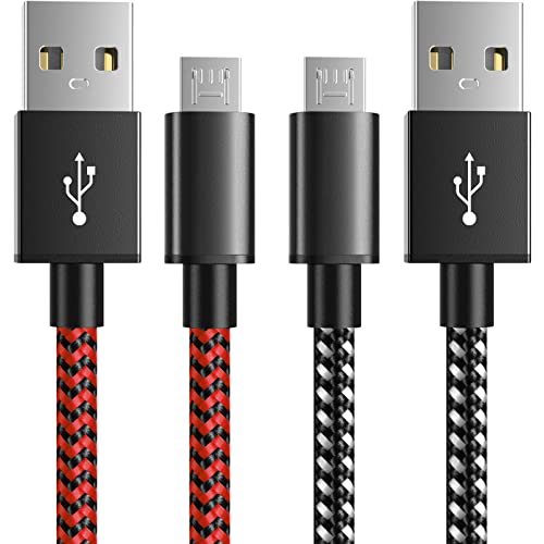 6amLifestyle PS4 Charger Cable for Controller, 2 Pack 10ft Micro USB Cord, 480Mbps Transfer Speed, Charger for PS4, PS4 Slim/Pro, Xbox One S/X/Elite Controller, Android Phone, Black+Red - color: Black-Red