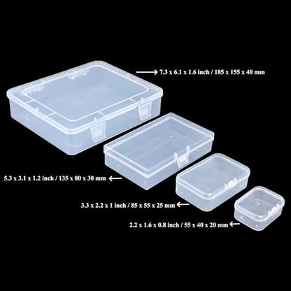 28 Pieces Mixed Sizes Rectangular Clear Plastic Storage Box | Empty Mini Containers, Hinged Lids, For Small Items, Craft Projects - size: Mixed Sizes