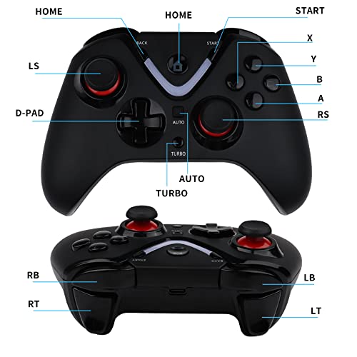 Wireless Game Controller with LED Lighting Compatible with Xbox One S/X, Xbox Series S/X Gaming Gamepad, Remote Joypad with 2.4G Wireless Adapter, Rechargeable Battery - color: Black