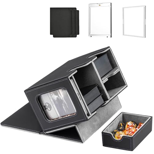 MTG Deck Box for Commander with Dice Tray,Designed for MTG Commander | Card Deck Box Fits 200+ Double Sleeved Cards,Card Storage Box with 3 Dividers 2 card holder - color: Gray
