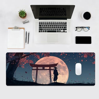 Japanese Samurai Gaming Mouse Pad, Desk Mat, Large Mousepad with Non-Slip Rubber Base XL Extended, Big Keyboard Mat Office&Home, Gamers, 31.5x11.8in, Cherry Blossom - color: Samurai2