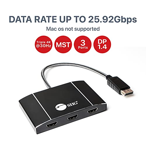 SIIG USB-C Dual HDMI MST Hub, Dual 4K60, CE-DP0Q11-S1 | Run two 4K60Hz HDMI displays from one USB-C port; MST enables extended desktops on Windows and ChromeOS, not macOS. - size: DisplayPort 1.4 to, style: 3x HDMI
