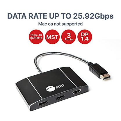 SIIG USB-C Dual HDMI MST Hub, Dual 4K60, CE-DP0Q11-S1 | Run two 4K60Hz HDMI displays from one USB-C port; MST enables extended desktops on Windows and ChromeOS, not macOS. - size: DisplayPort 1.4 to, style: 3x HDMI