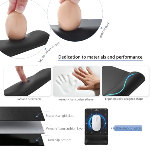 Wide Size Mouse Pad with Wrist Rest & L-Size Keyboard Wrist Rest Set,Premium PU Material,Low-Rebound Cushion,Ergonomic Design,Smooth Mouse Control with Hard Plate,Reduces Fatigue,Black - color: Wide Set_black, style: Wide Size Mouse Pad & L-Size Keyboard