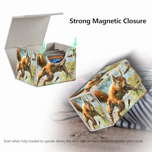Strong Magnet Case Mtg Deck Box Tcg Up to 200 Cards Creative Pattern Trading Card Storage Box for Collectible Card Games, A Squirrel With Sharp Claws - color: A Squirrel With Sharp Claws