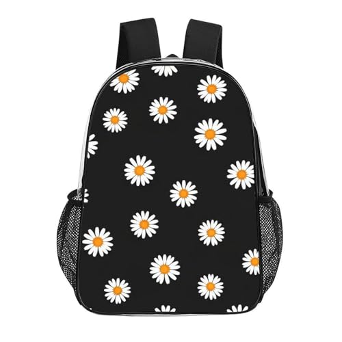Stadium Approved Clear PVC Backpack Reinforced Straps | Water Resistant, Daisy Black, Stadium Approved, Transparent Beach Bag, with Mesh Side Storage Pockets - color: Pattern (510)