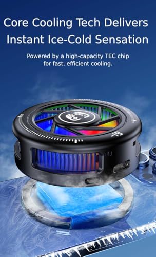 Phone Cooler for Gaming, Low Noise USB Cell Phone Cooler with Smart Temp Control, Phone Cooling Fan with RGB LED Lights, Magnetic Ring & Clip Fan for Phone Gaming & Streaming - color: Gray