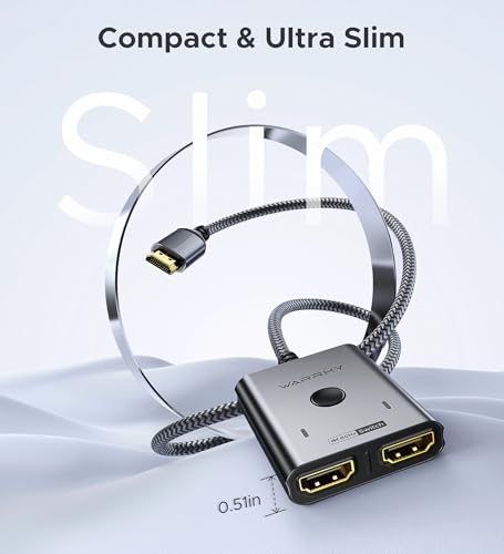 HDMI Switch 2 in 1 Out 4K@60Hz, WARRKY[with 3.3ft Fixed Braided HDMI Cable, Aluminum Case, 2K@144Hz, HDCP 2.2] Bidirectional 2x1 Switcher Splitter Compatible for PS5/4, Xbox, Roku, FireStick, Switch - color: Grey
