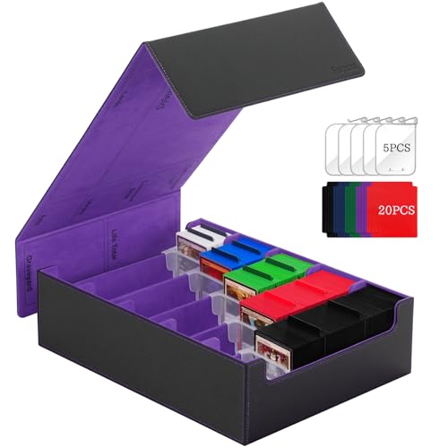 5 Row Trading Card Storage Box, 3800+Bulk Card Organizer Box with 20 Dividers & 5 Supporters, Graded Card Deck Box for YuGiOh, MTG, TCG Black/Violet - color: Black/Violet, size: 3800+-With Single Lid