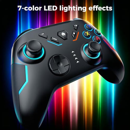 YAEYE Wireless PC Game Controller for Windows(7/8/10/11)/Android/PS3 | PC Gamepad with 2.4G & Wired Modes, Macro Programming, Turbo & Vibration, 7-Color LED