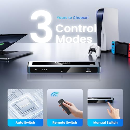 NEWCARE HDMI Switch 4 in 1 Out 4K@60Hz, Aluminum 4-Port HDMI Switcher Splitter with Remote, Supports HDR10 Dolby Vision HDCP 2.2 18Gbps 3D for TV PS5 Xbox Laptop Projector Fire Stick