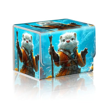 Trading Card Storage Box, Holds 100+ for MTG Cards, PU Leather with Magnetic Closure, Otter Mage with Staff Underwater Durable Deck Box for Magic the Gathering, Trading Card Games - color: Otter Mage with Staff Underwater