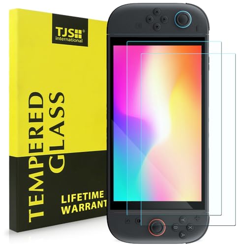 TJS 2 Pack Screen Protector for Nintendo Switch 2 Model 2025 7.9" (Clear) | Tempered Glass Screen Protector Works While Docking 0.3mm Thickness/Bubble Free/Ultra Clear/9H Hardness/ Anti-Fingerprint - size: Nintendo Switch 2 7.9''