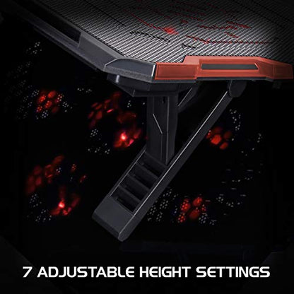 Enhance Cryogen Gaming Laptop Cooling Pad - Fits 17 in. Computer, PS4 - Adjustable Laptop Cooling Stand with 5 Quiet Cooler Fans, 2 USB Ports and LED Lighting - Slim Portable Design 2500 RPM (Red) - color: Red