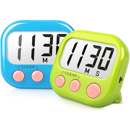 AOUCE Digital Timer for Kids Classroom Timers for Teacher 2 Pack Blue Green | Large Screen, Strong Magnetic, Loud Alarm, Countdown, Pomorodo, Stopwatch, Kitchen Timers for Cooking, Teacher Supplies - color: Blue Green