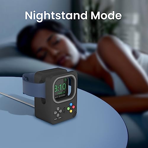 Delidigi Silicone Charger Stand Dock for Apple Watch All Series | Ultra3/Ultra2/Ultra/11/10/9/8/7/6/5/4/3/SE3/SE2/SE1, Retro Game Console Design, Cable Management, Support Nightstand Mode - color: Black