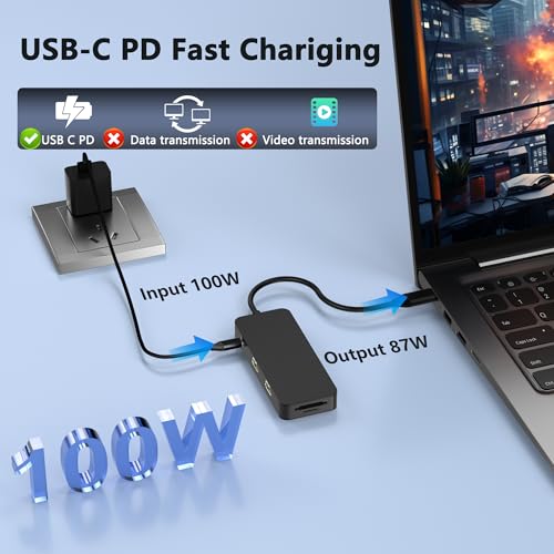 Laptop Docking Station Dual Monitor for Dell/HP/Lenovo/Mac, HDMI Splitter for Dual Monitors Extended Display, Dual Monitor Adapter 4K@60hz, USB C Docking Station for Laptop with HDMI/USB/PD/SD/TF - style: 8 IN 1 4K@60hz Black