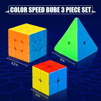 STEAM Life Speed Cube Set 3 Pack - Magic Cube Set with 3x3 & 2x2 Speed Cubes, Pyramid Cube - Smoothly Collection for Kids, Teens & Adults - color: 3 Pcs