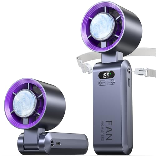 Handheld Portable Turbo Fan with Ice Cooler, Speed (1-199) Rechargeable Personal Fan[20000 RPM] Small Pocket Fans for Travel/Outdoor/Home/Office, Purple - color: Grey Purple