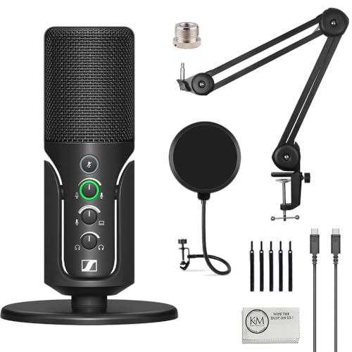 Sennheiser Profile USB Condenser Microphone with Desktop Stand Bundled with Microphone Boom Arm + Wind Screen Pop Filter + Microfiber Cleaning Cloth (4 Items) - style: Profile Mic + Arm & Pop Filter