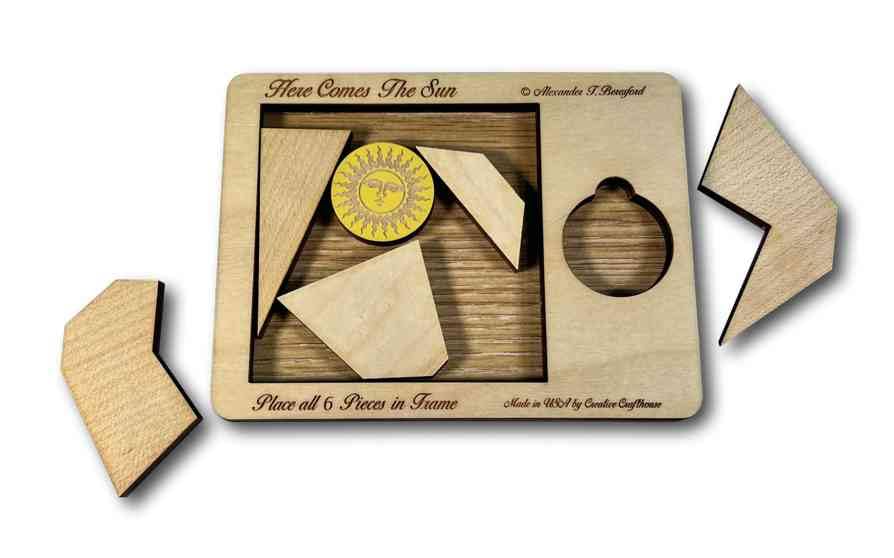Creative Crafthouse Here Comes The Sun Very Hard 6 Piece Packing Puzzle | Named for the 499 seconds light takes to reach Earth. An Alex Beresford wood design and gift for serious solvers, made in USA - style: Here Comes the Sun