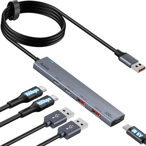 Aceele USB 3.2 Gen 2 Hub with 2 USB-A & 2 USB-C Ports, 10Gbps USB Splitter with 4ft Long Cable, USB Data Extented with 5V3A Type-C Power Port, Compatible for Laptop, iMac Laptop and More - style: 120cm (2A+2C+C)
