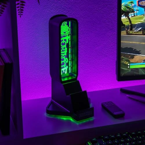 Paladone Fortnite 3-in-1 Headphone Stand and Tech Charging Station with Console Controller Cradle and 2 USB-C Ports, RGB Colour Changing Light Panel, Officially Licensed Gift for Gamers
