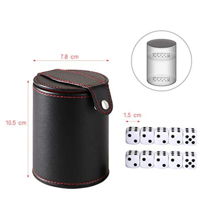 GWHOLE Leather Dice Cup, Dice Games Shaker Cup with Lid, Bar Liar Dice Rolling Set Cup Storage Box Tray for Yahtzee Farkle Backgammon Bar Birthday Party Craps Games - color: Red
