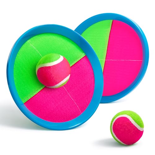 TEILLNET Toss and Catch Ball Set Upgraded - Kids Toys Beach Toys Baseball Games - Sturdy & Water-Resistant for Outdoor Pool Yard Games - Classic Gift for Boys Girls 3 4 5 6 7 8 9 10 11 12+ Years - color: Pink, size: 2 Paddles 2 Balls