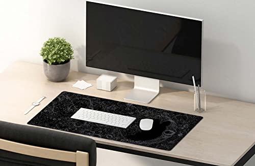 SSOIU Moon Topographic Map Extended Mouse Pad, XXL Gaming Mouse Pads, Large Big Mousepad Laptop Computer Keyboard Mat Desk Pad with Non-Slip Base Stitched Edge for Gaming Office, 35.5 x 15.7 inch - color: Moon Topographic Map