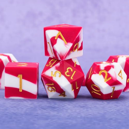 Sharp Edge Silicone Rubber Poly D&D Dice Set DND Polyhedral Dice 7pcs (D4, D6, D8, D10, D12, D20, D%) for Dungeons and Dragons, RPG, MTG for Ages 15 and Up - color: White and Red