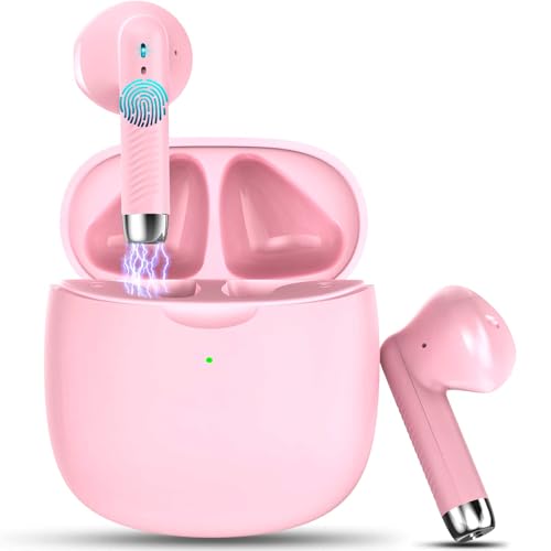 Wireless Earbuds, Bluetooth 5.4 Earbuds Stereo Bass, Bluetooth Headphones | in Ear Noise Cancelling Mic, Earphones IP7 Waterproof Sports, 32H Playtime USB C Charging Case Pink Ear Buds for Android iOS - color: Deep Pink
