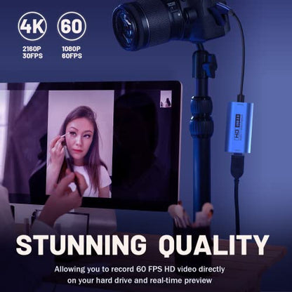 GUERMOK Video Capture Card, USB3.0 HDMI to USB-C Capture Device, 2K@30FPS | Stream & Record Gameplay at 1080P@60FPS, Compatible with Mac OS, Windows, Quest 3, OBS, Zoom, PS5/4, Switch, Xbox (Blue) - color: Blue